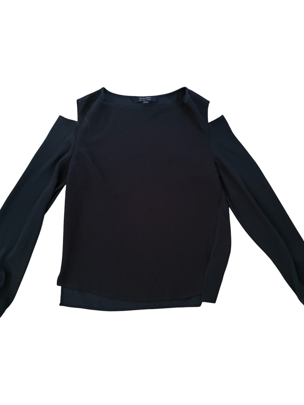 AllSaints Black Cold Shoulder Long Sleeve Blouse Top Women’s Size 4 Luxury